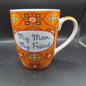 Francesca's Collection "My Mom My Friend" Orange & Aqua Patterned Mug By Mud Pie